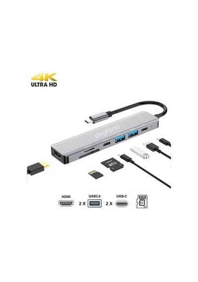 Daytona Cf08 Type C To Hdmı Sd Tf Usb 3.0 Pd Hub Çevirici Adaptör