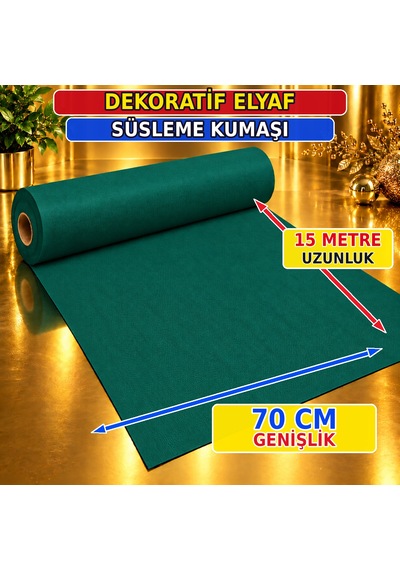 Vıp 15 Metre Nefti Yeşil Tela Kumaş Nefti Yeşil Elyaf Kumaş Yılbaşı Süsleme Kumaşı 70cm Genişliğinde
