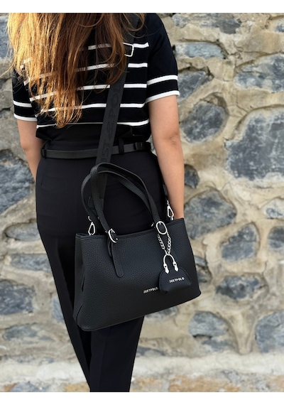 Just Polo Kadın Orijinal Just Polo Yumuşak Deri Ayarlanabilir Askılı Lüks El & Omuz Çantası Shoulder Bag Siyah