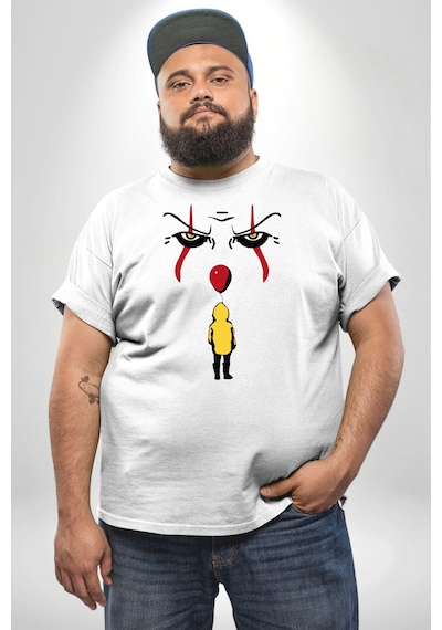 Angemiel Pennywise Vs Georgie Korku Filmi Beyaz Büyük Beden Kadın Erkek Ünisex Basic Ön Baskılı Tişört Beyaz