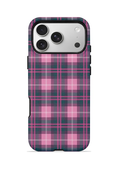 Velvoria Valestra Fuşya Gri Ekose Apple iPhone Uyumlu 17 Pro Max Magsafe Koruma Kılıfı Valestra Magline - Fuşya Gri Ekose