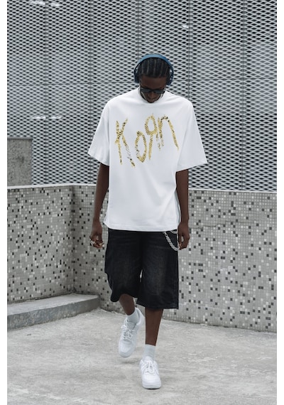 Korn Rock Metal Sırt Baskılı Unisex Oversize Müzik Grubu Tişört Beyaz