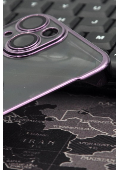 Apple Uyumlu iPhone 13 Uyumlu Mor Renkli İnce Kenarlı Şeffaf Sert Kapak Kılıf Mor -