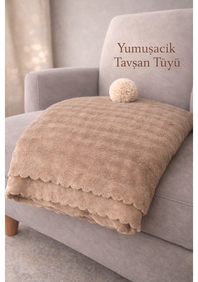 Tavşan Tüyü İthal Bubble Ultra Yumuşak Kaymaz Yıkanabilir Koltuk/çekyat Örtüsü 170x210 Büyük Ebat Karamel