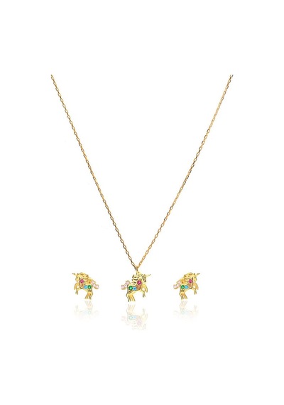 Madam&Matmazel Unicorn 925 Ayar Altın Kaplama Zirkon Gümüş Kadın Takı Set