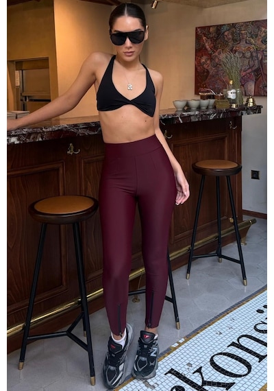 Madmext Bordo Active Fit Fermuarlı Tayt Mg2791 M