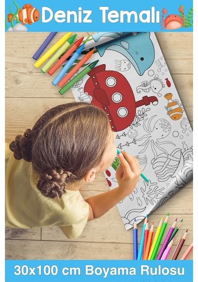 Melolisa 30 Cm -deniz Yaşamı Ve Su Altı Temalı Bebek, Kreş Ve Çocuk Aktivite Boyama Rulosu-kids Coloring Roll
