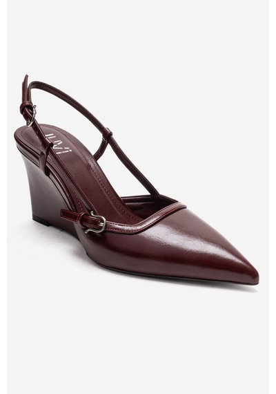 Luvishoes Celıa Bordo Cilt Sivri Burunlu Kadın Dolgu Topuklu Ayakkabı Bordo