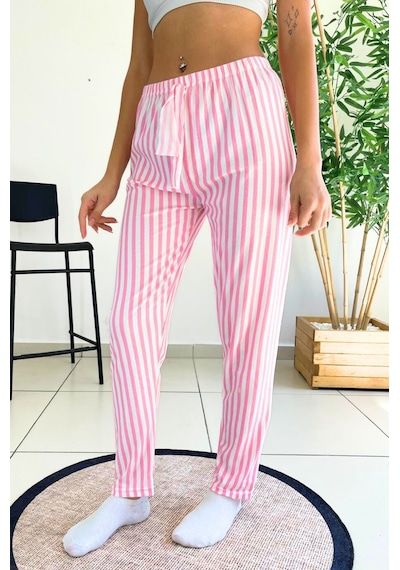 Farya Home Dreamy Soft Kadife Dokulu Ekose Kareli Süet Pijama Altı Pantolon Pembe