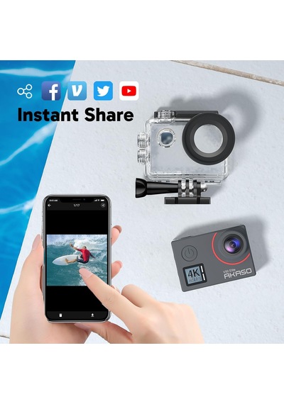Action Cam 4k60fps 40m Sualtı Kamera 20mp Wifi Aksiyon Kamerası, Dokunmatik Ekranlı Eıs, 8x Zoom Ses Kumandalı Uzaktan Kumandalı Aksesuar Kiti Spor Kamera V50 Elite