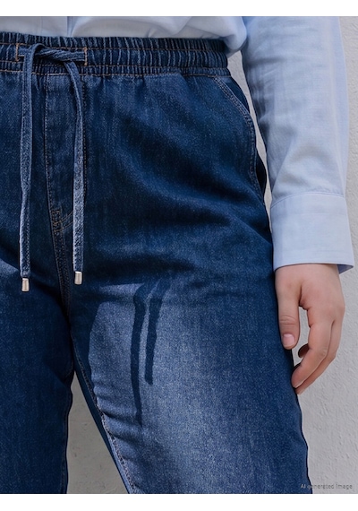 Lcwaıkıkı Curve Lacivert Beli Lastikli Straight Fit Kadın Jean Pantolon