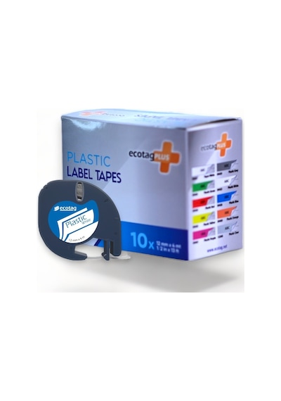 Ecotagplus Dymo Letratag Muadili Plastik Serit Etiket Beyaz 10 Lu Pak
