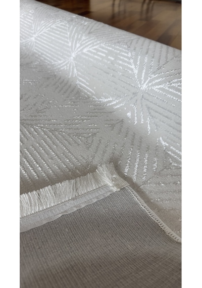 Denf Home Krem Açık Gri Saten Bambu İnce Sık Dokuma Parlak Yüzey Kaymaz Özel Kesme Salon Koridor Halı Yolluk Krem.a.gri