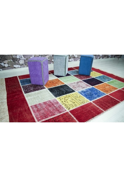 Patchwork El Dokuma Antik Anadolu Halısı Simbad Çok Renkli