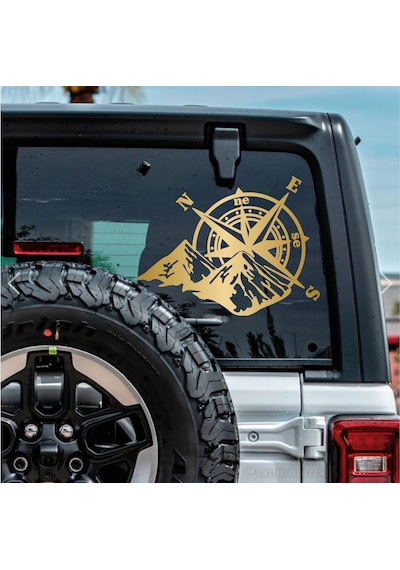 Pusula Ve Dağ Sticker - 4x4 Off Road Pickup Sticker - Araba Oto Motosiklet Karavan Cam Sticker - 00268 20x15 Cm