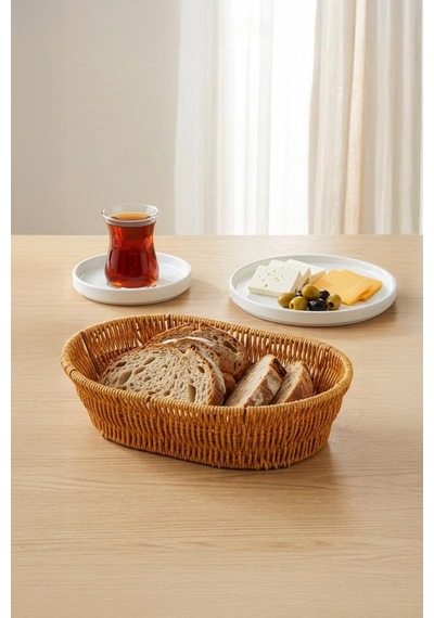 Digithome Oval Rattan Mini Ekmek Sepeti - Bb6063 Turuncu