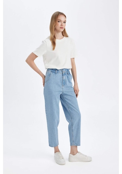 Defacto Paperbag Yüksek Bel Kısa Paça Jean Yıkamalı Pantolon D4306AX24AUNM85 İndigo