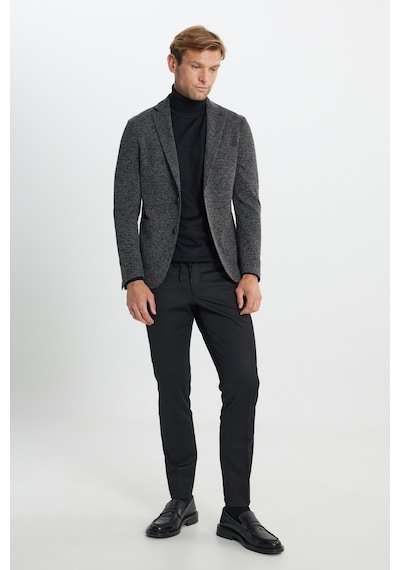 AC&Co / Altınyıldız Classics Erkek Sıyah Slim Fit Dar Kesim Mono Yaka Armürlü Torba Cepli Ceket Siyah