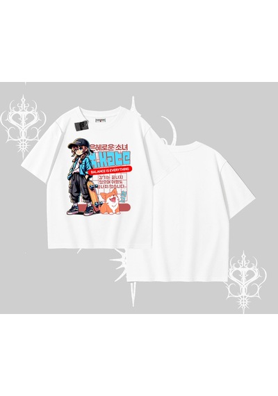 Tarzsokak Oversize Tshirt Anime Hiker Girl Balance Is Everything Baskılı Beyaz