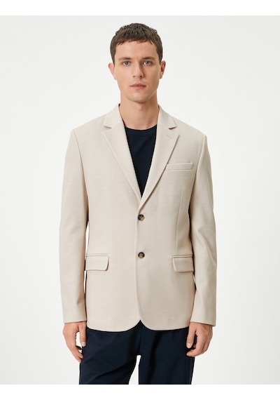 Koton Blazer Ceket Slim Fit Kapaklı Cep Detaylı Bej 5wam50005hk Ekru