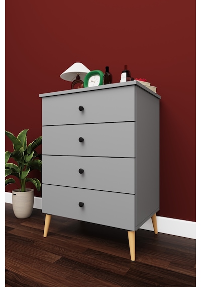 Lüks 4 Çekmeceli Şifonyer Komodin %100 Mdf Çok Amaçlı Düzenleyici Şf01 Kül Gri