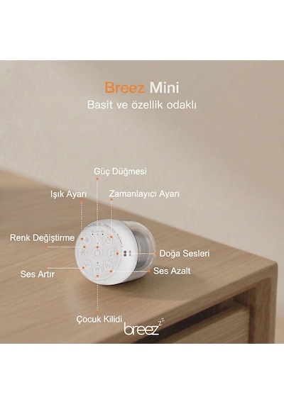 Breez Mini Beyaz Gürültü Makinesi Pışpışlı Ninnili Radyasyon Içermeyen Uyku Arkadaşı