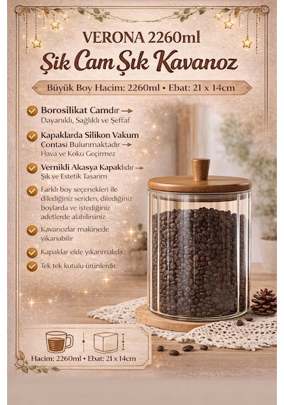 3'lü Büyük Boy Yuvarlak Kavanoz Seti-1380-1670-2260 Ml- 3'lü Büyük Boy Saklama Kavanoz Seti Ahşap - Şeffaf