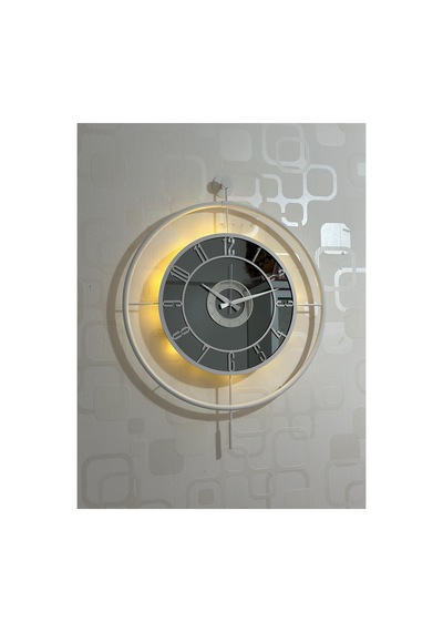 Pey Aksesuar Metal Camlı Duvar Saati 60x80 Cm Büyük Boy Işıklı Gerçek Cam Beyaz-füme-beyaz-gümüş Beyaz