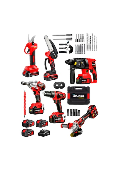 Dragro DRG-621 K Professional 6 Lı Set 21v Darbeli Hilti Taşlama Testere Makas Matkap Vidalama Somun Sıkma