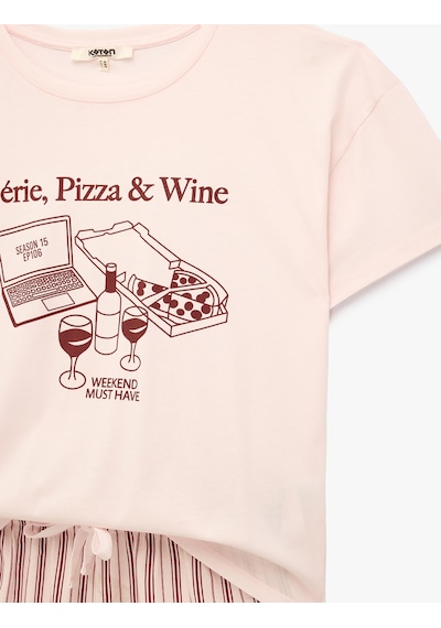 Koton Pamuklu Baskılı Kısa Kollu Şortlu Pijama Takımı Pembe 6slk40213mk Gül