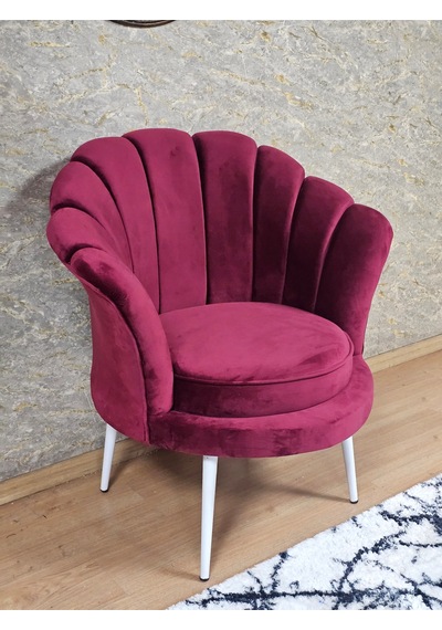 Zafir Tekli İstiridye Beyaz Boyalı Sivriltme Ayak Çay Seti Koltuk Tekli Berjer , Balkon, Salon, Ofis Bordo