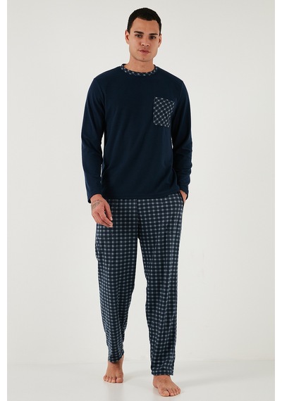 Buratti Kareli Yumuşak Dokulu Regular Fit Uzun Kollu Erkek Pijama Takımı 609611060 Lacivert-Gri