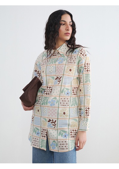 Lcw Modest Karışık Desenli Oversize Kadın Gömlek Tunik