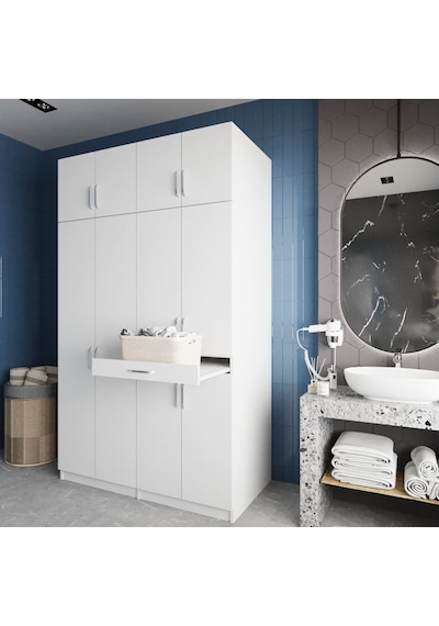 Modena Çamaşır Ve Kurutma Makinesi Dolabı Banyo Dolabı Beyaz Beyaz