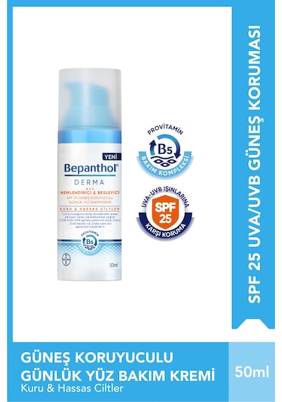Bepanthol Derma Nemlendirici & Besleyici SPF 25 Güneş Koruyuculu Günlük Yüz Bakım Kremi 50 MlL