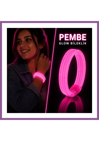 Bezos Pembe Kalın Glow Bileklik Kırılarak Yanan Parti Ve Festival Bilekliği Rengaren Diğer