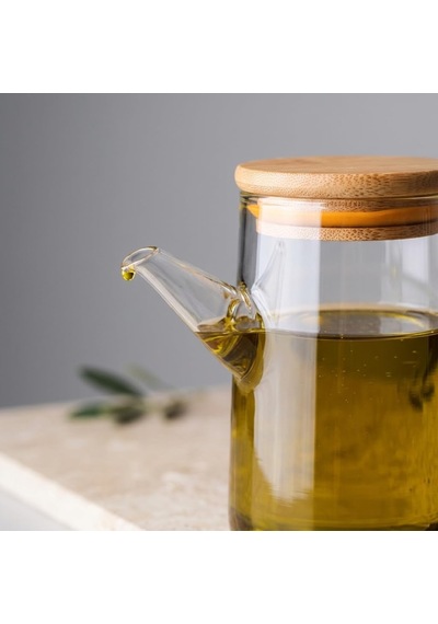 Lexroo 330 Ml Bambu Kapaklı Borosilikat Cam Yağlık Ve Sirkelik Çok Renkli