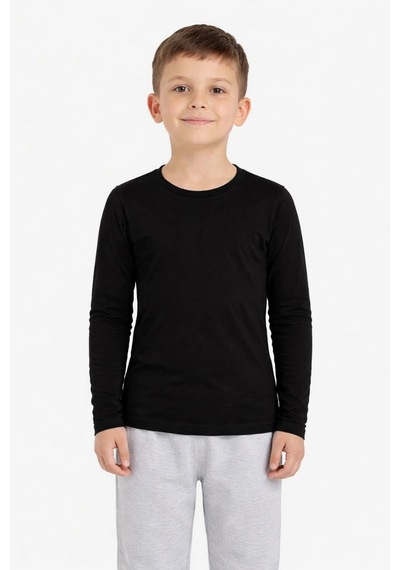 Wear Vexel Erkek Çocuk Basic Uzun Kollu Tişört Okul Günlük Rahat T-shirt - Siyah Çok Renkli