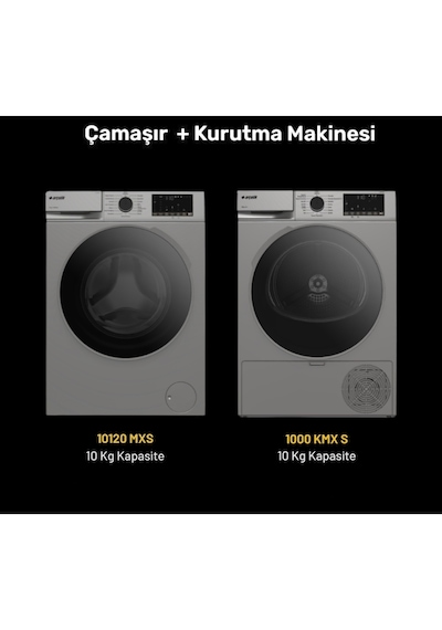 Arçelik 10120 MXS 10 KG Çamaşır Makinesi - 1000 KMX S 10 KG Kurutma Makinesi Seti 2'li Gri