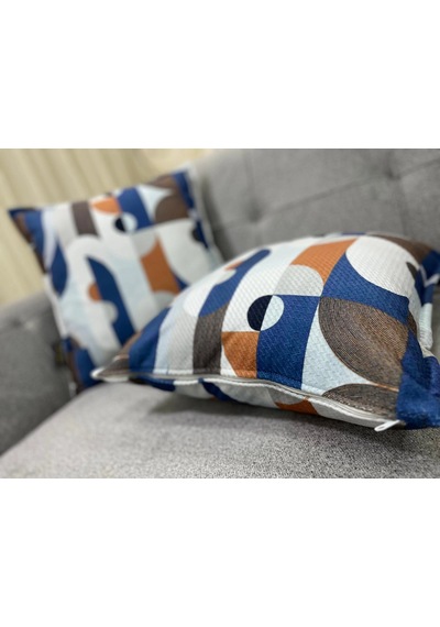 Nıvemeshome Geometrik Mavi Desenli 45x45 Dolgulu Kırlent Kılıfı Mavi Desenli