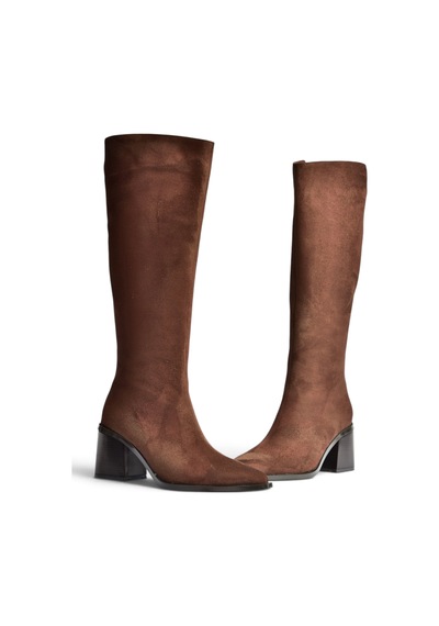 Fox Shoes Z308106002 Kahverengi Süet Kalın Topuklu Kadın Çizme