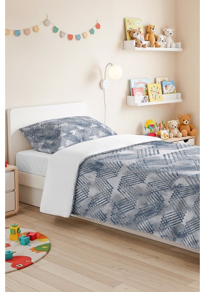 Mavi Geometrik Genç Odası Tek Kişilik Pike Takımı - Gri Minimal 160x220 Cm Kapitone Yatak Örtüsü Bordo