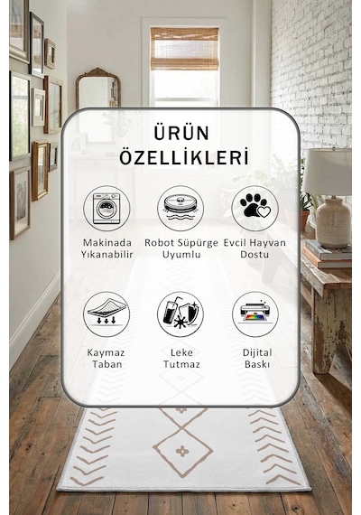 İskandinav Beyaz Vizon Yıkanabilir Yolluk