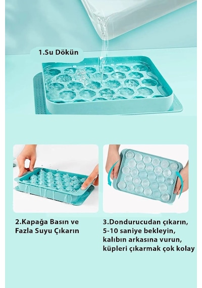Küre Buz Kalıbı Kapaklı 33 Hazneli Yuvarlak Buz Kalıbı Kokteyl Sunum Buz Kalıbı Silikon Diğer