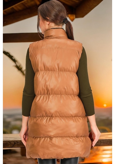 Z6729 Dewberry Hk Style Bayan Yelek-düz Camel Düz Camel