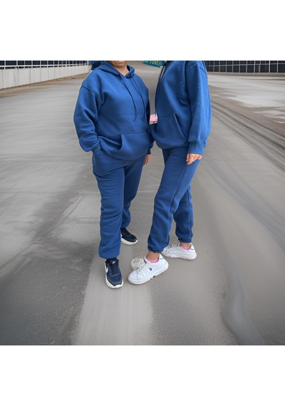Ceyss Design Unisex Üç İplik Şardonlu Oversize Hoodieli Eşofman Takımı-indigo İndigo