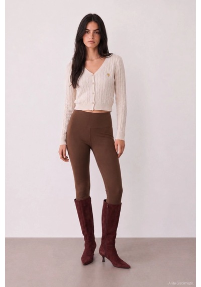 Quzu 27ktrk02751 Crop Triko Krem Std