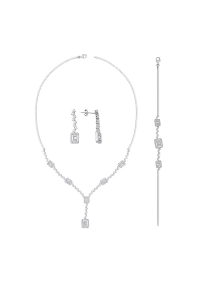 925 Ayar Gümüş Kadın Baget Taşlı Elegant Set