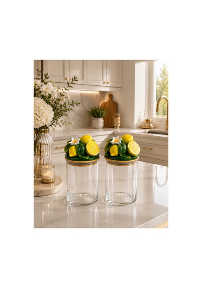 Kavonoz Seti 2li Limon Kapaklı 21cm 11cm Kurabiyelik Saklama Kutusu Sarı - 909311090 Sarı