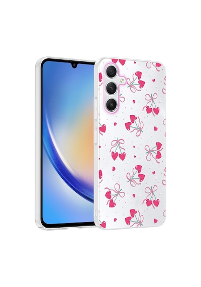 Samsung Uyumlu Galaxy A25 Kılıf Kamera Korumalı Desenli Zore Klip Kapak - Kalpli Kiraz -
